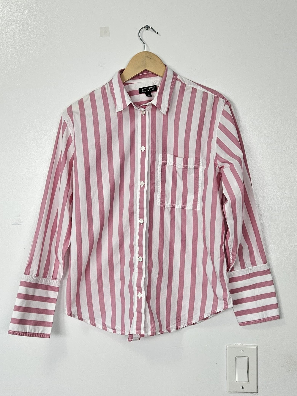 J. Crew Pink and White Vertical Stripe Button-Down Shirt